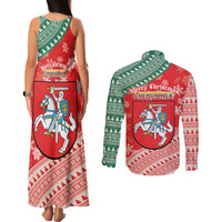 Lietuva Christmas Couples Matching Tank Maxi Dress and Long Sleeve Button Shirt Linksmu Kaledu - Lithuania Coat Of Arms - Wonder Print Shop