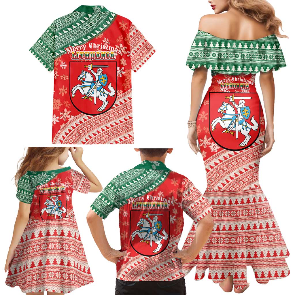Lietuva Christmas Family Matching Mermaid Dress and Hawaiian Shirt Linksmu Kaledu - Lithuania Coat Of Arms - Wonder Print Shop