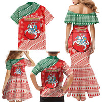 Lietuva Christmas Family Matching Mermaid Dress and Hawaiian Shirt Linksmu Kaledu - Lithuania Coat Of Arms - Wonder Print Shop