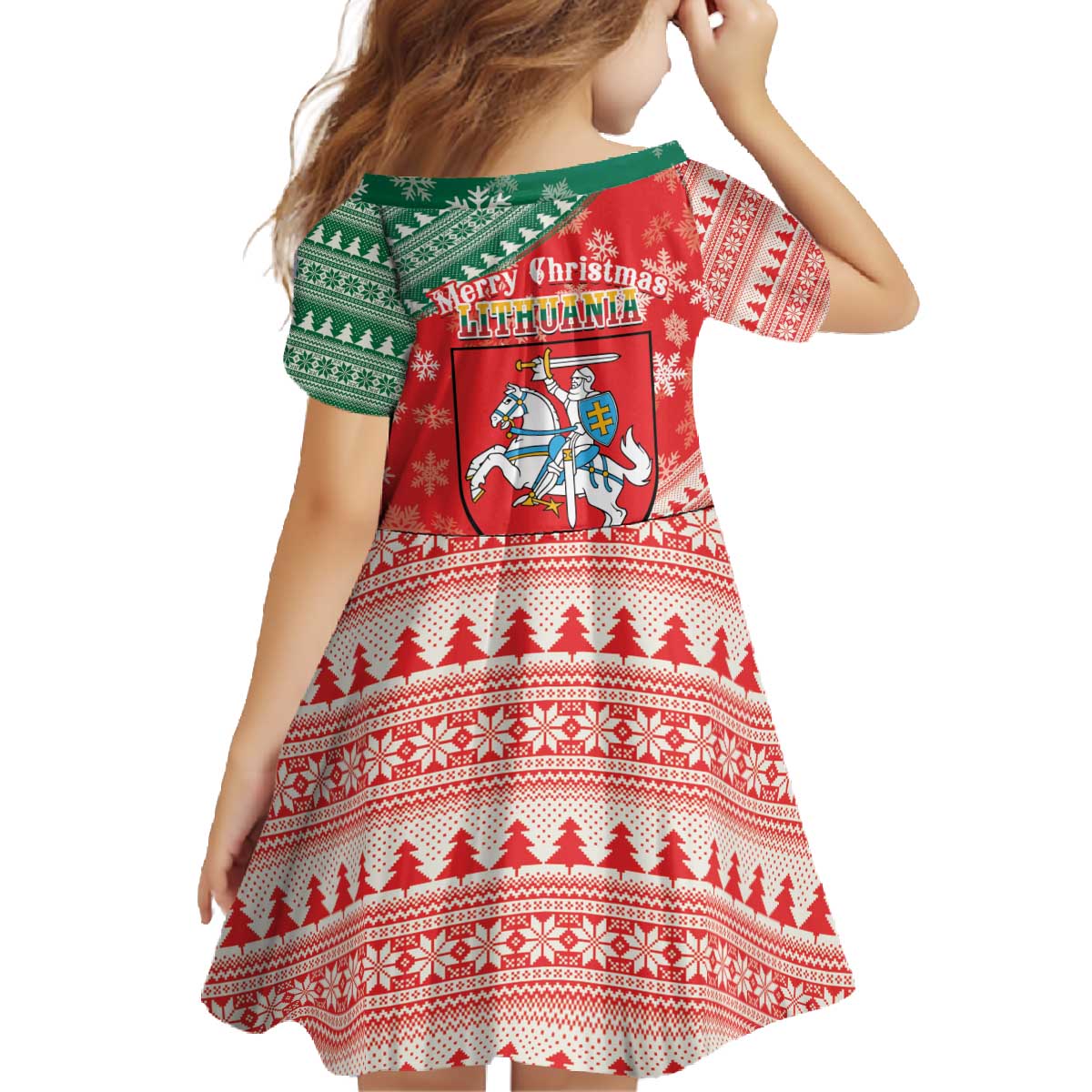 Lietuva Christmas Family Matching Off The Shoulder Long Sleeve Dress and Hawaiian Shirt Linksmu Kaledu - Lithuania Coat Of Arms - Wonder Print Shop