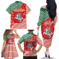 Lietuva Christmas Family Matching Off The Shoulder Long Sleeve Dress and Hawaiian Shirt Linksmu Kaledu - Lithuania Coat Of Arms - Wonder Print Shop