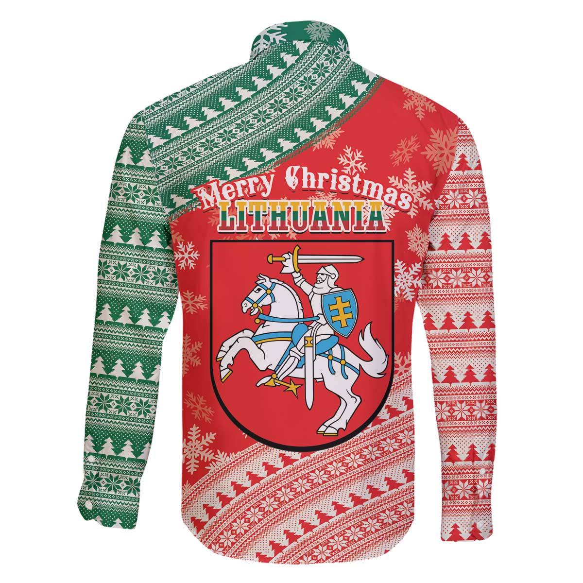 Lietuva Christmas Family Matching Off The Shoulder Long Sleeve Dress and Hawaiian Shirt Linksmu Kaledu - Lithuania Coat Of Arms - Wonder Print Shop