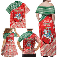 Lietuva Christmas Family Matching Off Shoulder Maxi Dress and Hawaiian Shirt Linksmu Kaledu - Lithuania Coat Of Arms - Wonder Print Shop