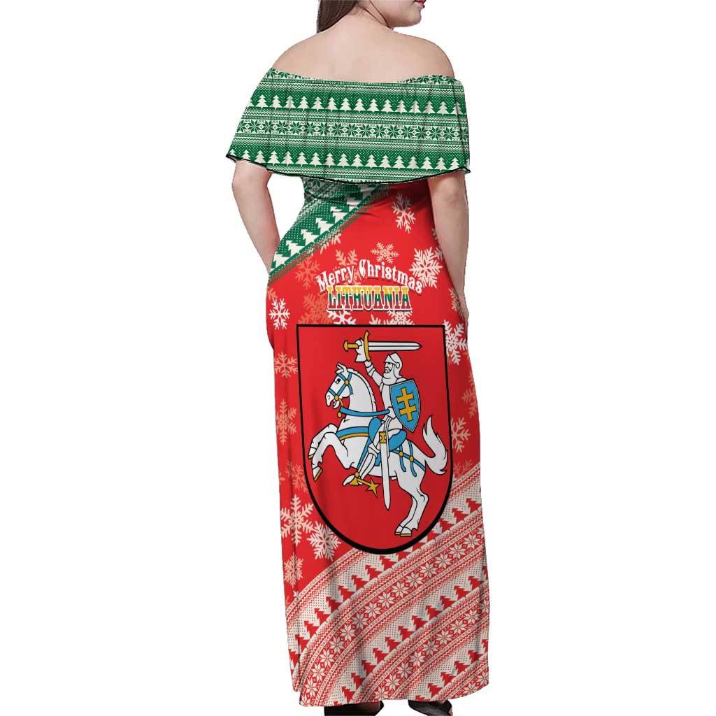 Lietuva Christmas Family Matching Off Shoulder Maxi Dress and Hawaiian Shirt Linksmu Kaledu - Lithuania Coat Of Arms - Wonder Print Shop