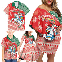 Lietuva Christmas Family Matching Off Shoulder Short Dress and Hawaiian Shirt Linksmu Kaledu - Lithuania Coat Of Arms - Wonder Print Shop