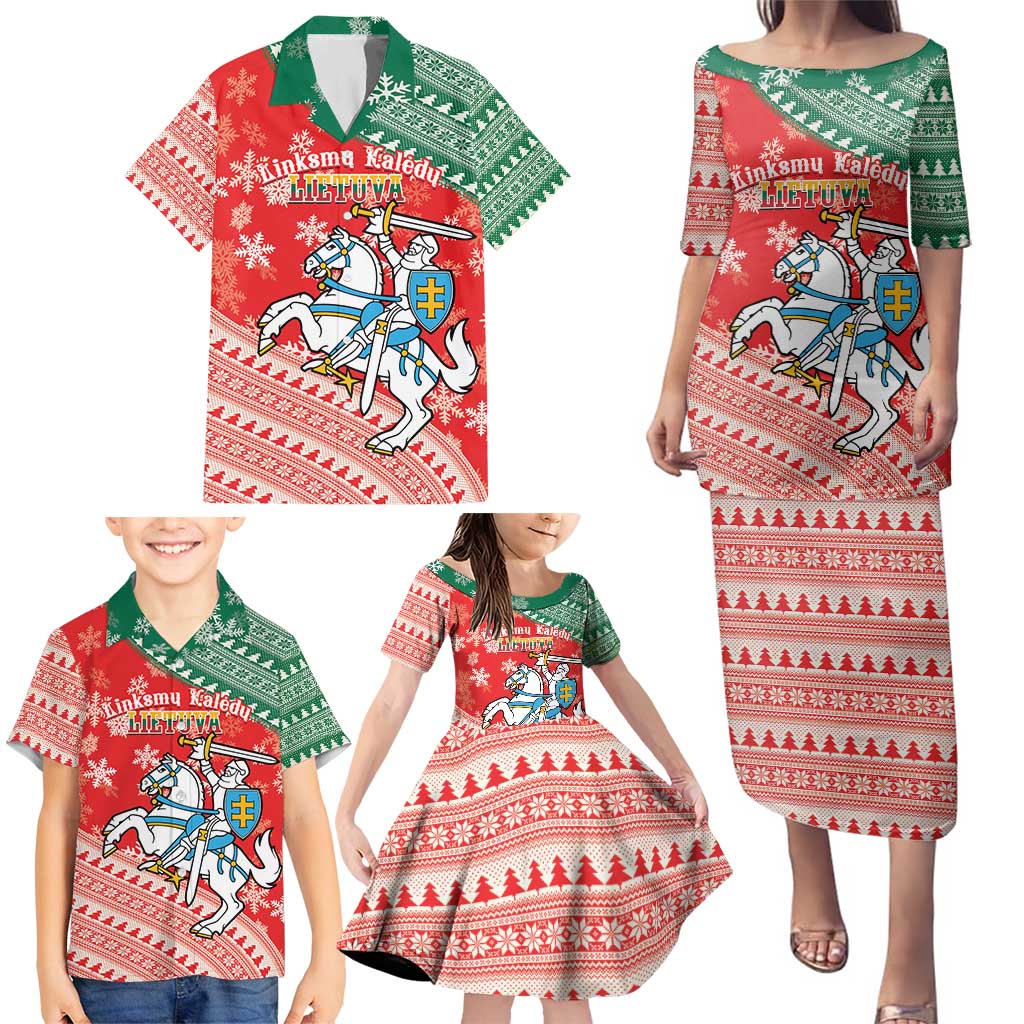 Lietuva Christmas Family Matching Puletasi and Hawaiian Shirt Linksmu Kaledu - Lithuania Coat Of Arms - Wonder Print Shop