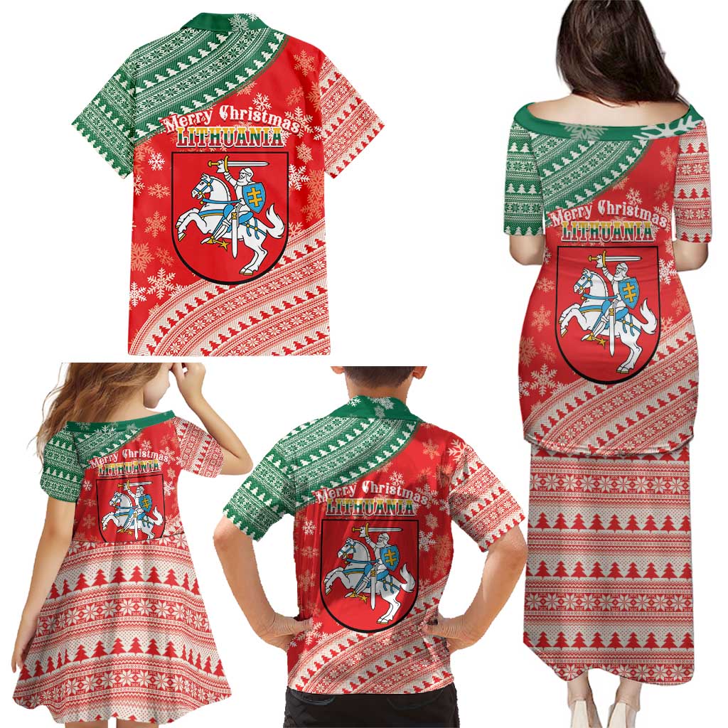 Lietuva Christmas Family Matching Puletasi and Hawaiian Shirt Linksmu Kaledu - Lithuania Coat Of Arms - Wonder Print Shop