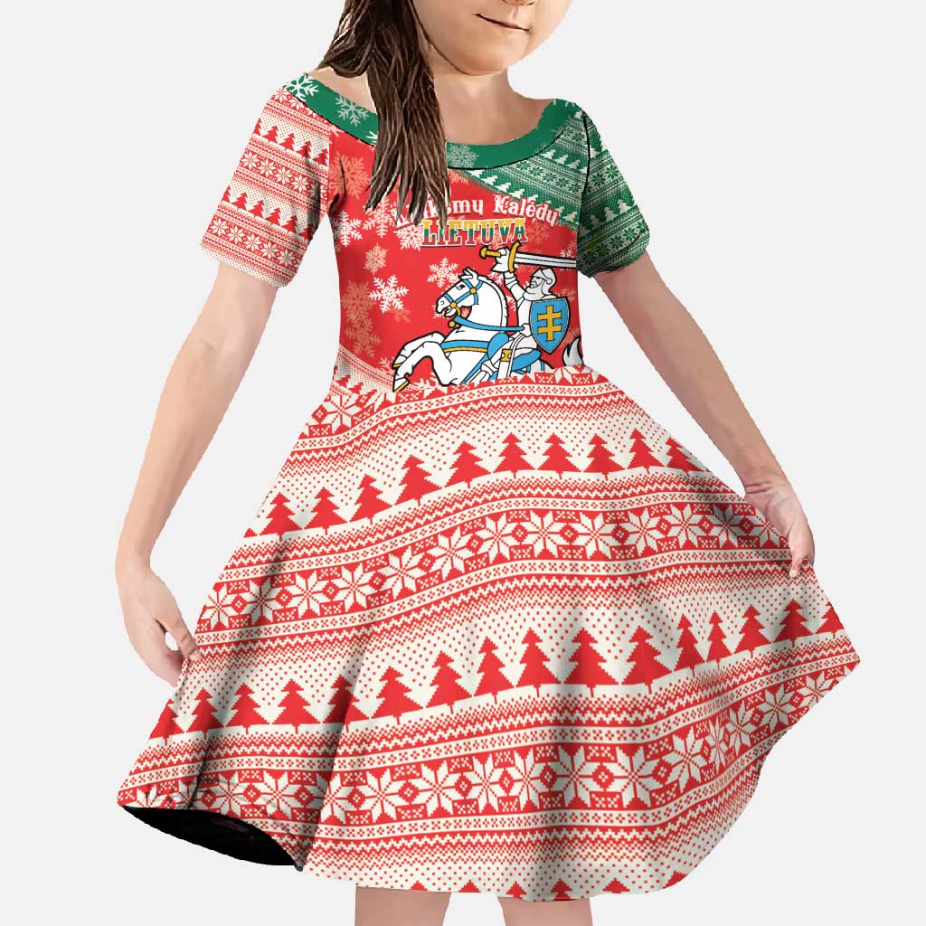 Lietuva Christmas Family Matching Short Sleeve Bodycon Dress and Hawaiian Shirt Linksmu Kaledu - Lithuania Coat Of Arms - Wonder Print Shop