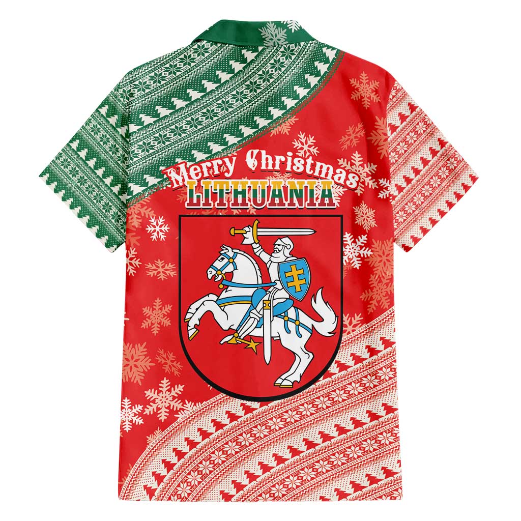 Lietuva Christmas Family Matching Short Sleeve Bodycon Dress and Hawaiian Shirt Linksmu Kaledu - Lithuania Coat Of Arms - Wonder Print Shop