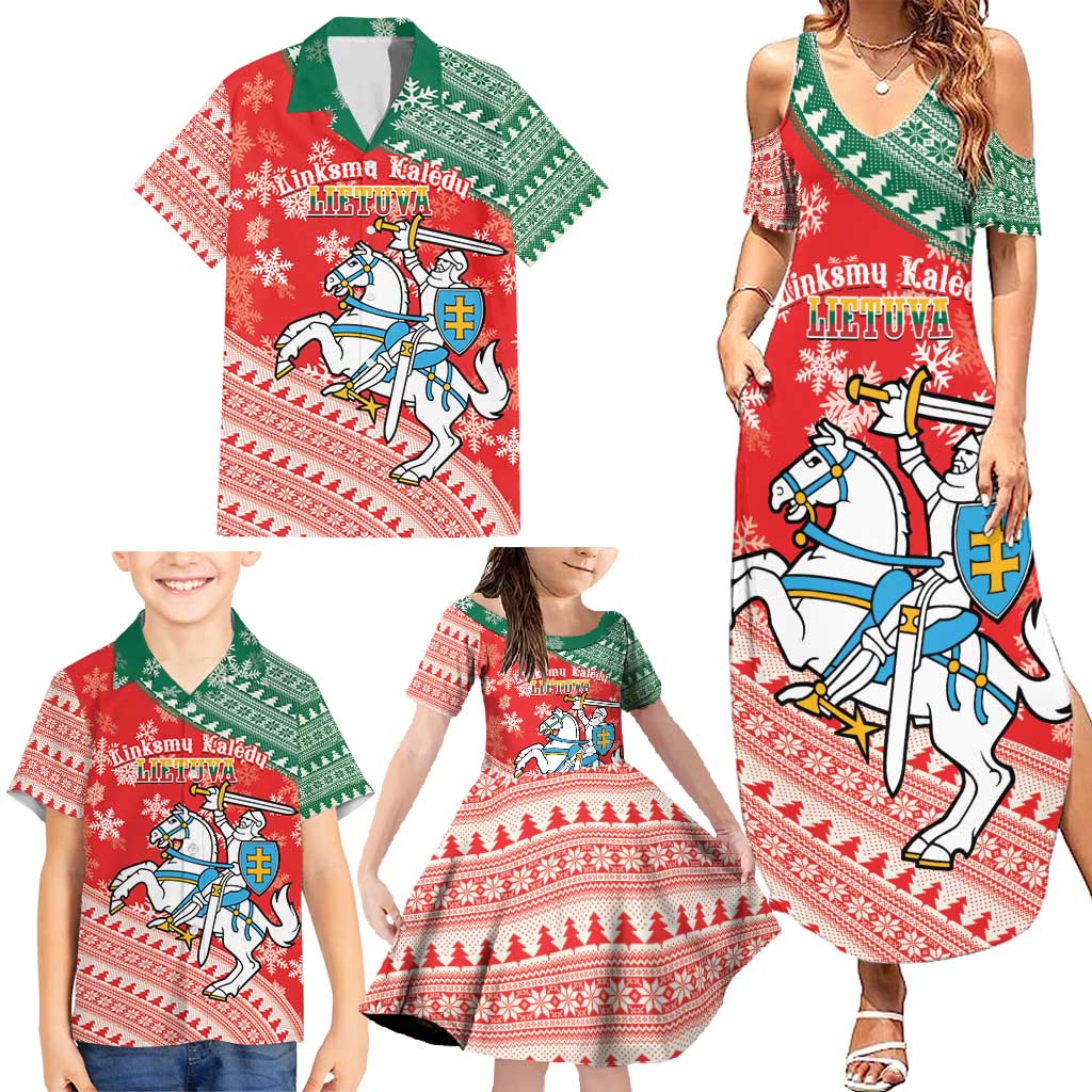 Lietuva Christmas Family Matching Summer Maxi Dress and Hawaiian Shirt Linksmu Kaledu - Lithuania Coat Of Arms - Wonder Print Shop