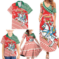 Lietuva Christmas Family Matching Summer Maxi Dress and Hawaiian Shirt Linksmu Kaledu - Lithuania Coat Of Arms - Wonder Print Shop