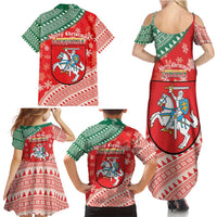 Lietuva Christmas Family Matching Summer Maxi Dress and Hawaiian Shirt Linksmu Kaledu - Lithuania Coat Of Arms - Wonder Print Shop