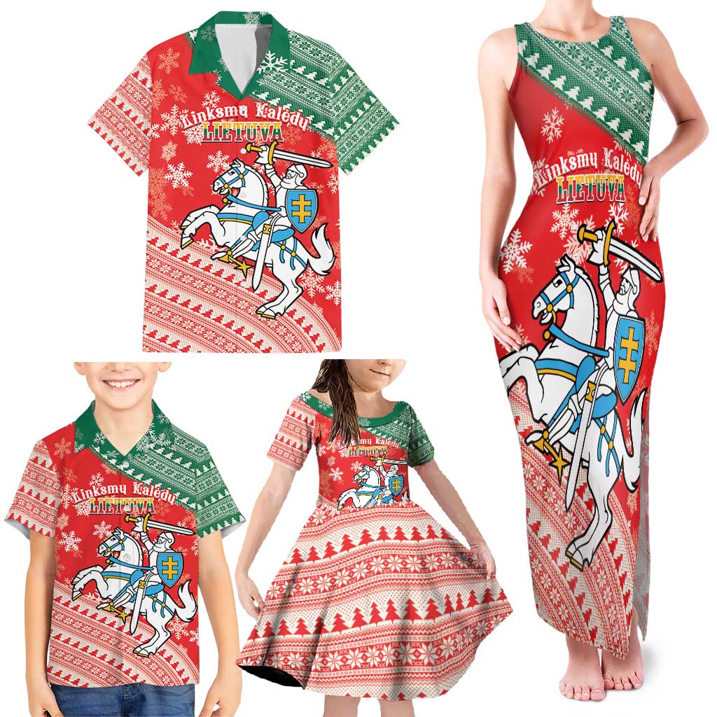 Lietuva Christmas Family Matching Tank Maxi Dress and Hawaiian Shirt Linksmu Kaledu - Lithuania Coat Of Arms - Wonder Print Shop