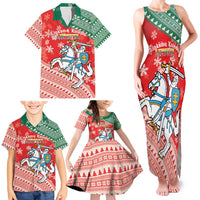 Lietuva Christmas Family Matching Tank Maxi Dress and Hawaiian Shirt Linksmu Kaledu - Lithuania Coat Of Arms - Wonder Print Shop