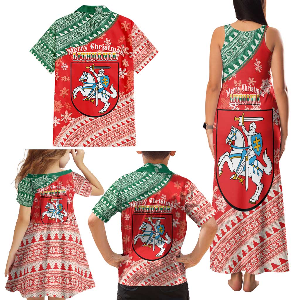 Lietuva Christmas Family Matching Tank Maxi Dress and Hawaiian Shirt Linksmu Kaledu - Lithuania Coat Of Arms - Wonder Print Shop