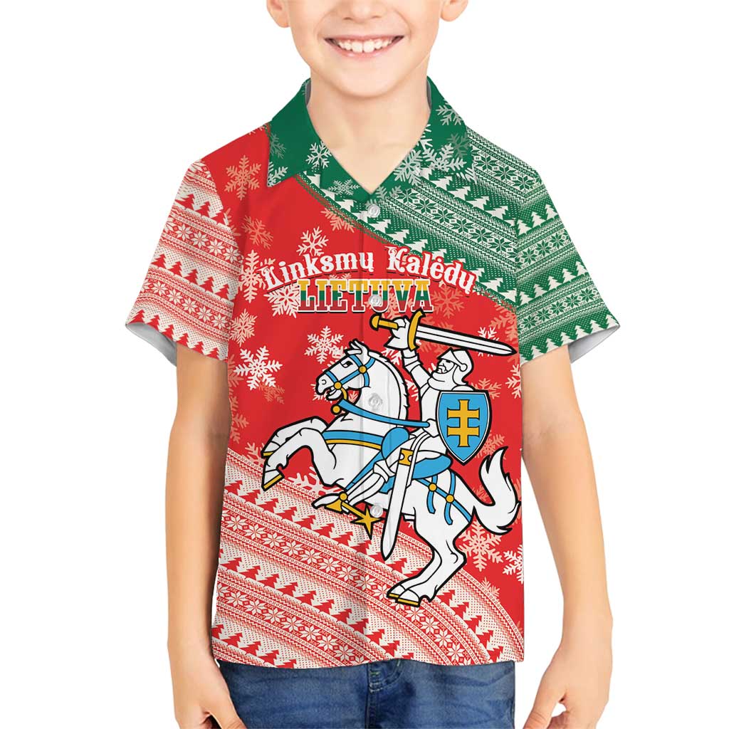 Lietuva Christmas Family Matching Tank Maxi Dress and Hawaiian Shirt Linksmu Kaledu - Lithuania Coat Of Arms - Wonder Print Shop