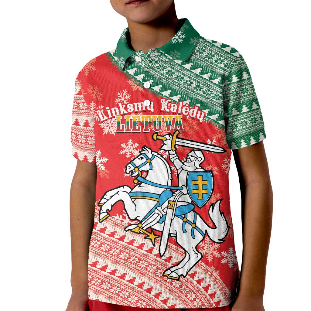 Lietuva Christmas Kid Polo Shirt Linksmu Kaledu - Lithuania Coat Of Arms - Wonder Print Shop