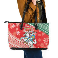Lietuva Christmas Leather Tote Bag Linksmu Kaledu - Lithuania Coat Of Arms - Wonder Print Shop