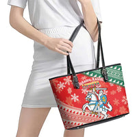 Lietuva Christmas Leather Tote Bag Linksmu Kaledu - Lithuania Coat Of Arms - Wonder Print Shop