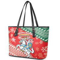Lietuva Christmas Leather Tote Bag Linksmu Kaledu - Lithuania Coat Of Arms - Wonder Print Shop