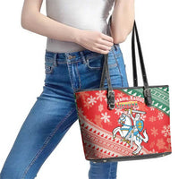 Lietuva Christmas Leather Tote Bag Linksmu Kaledu - Lithuania Coat Of Arms - Wonder Print Shop
