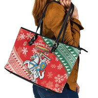 Lietuva Christmas Leather Tote Bag Linksmu Kaledu - Lithuania Coat Of Arms - Wonder Print Shop
