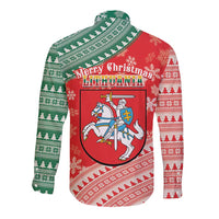 Lietuva Christmas Long Sleeve Button Shirt Linksmu Kaledu - Lithuania Coat Of Arms - Wonder Print Shop