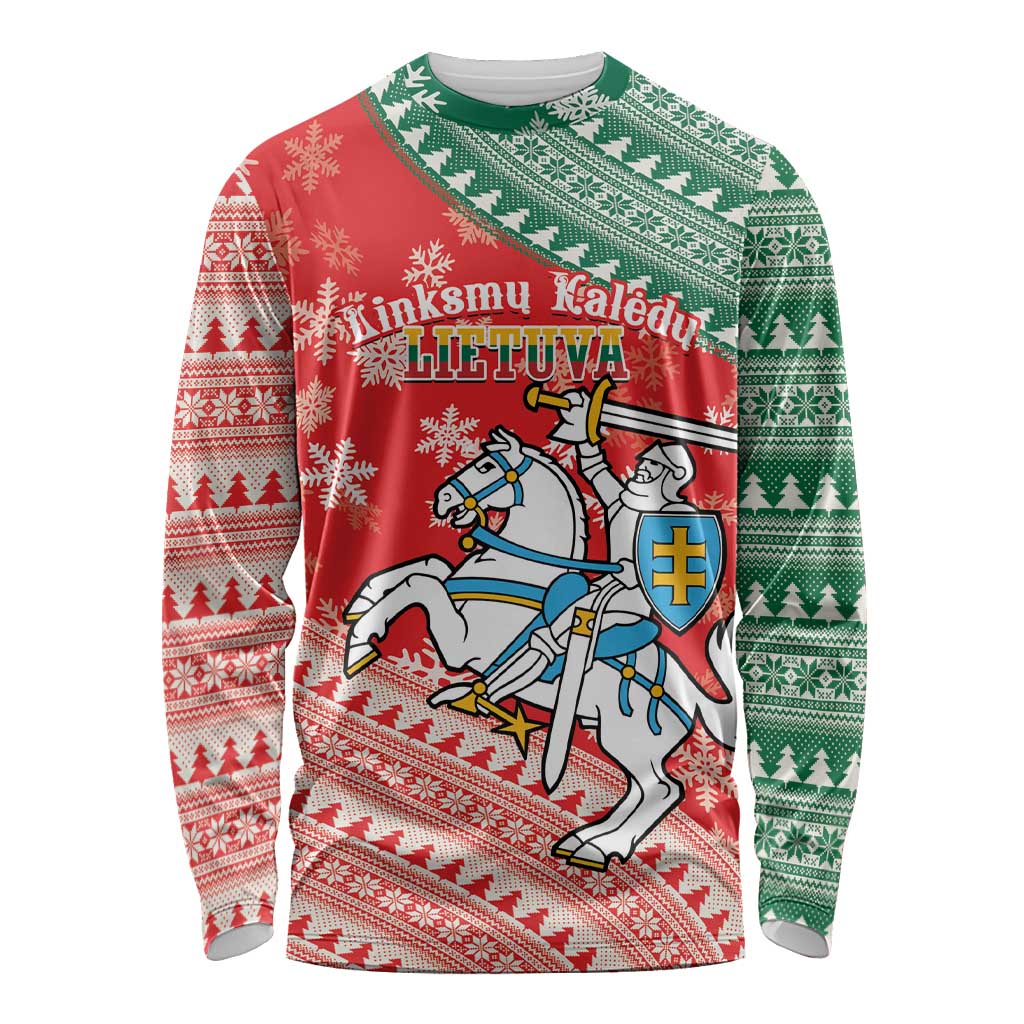 Lietuva Christmas Long Sleeve Shirt Linksmu Kaledu - Lithuania Coat Of Arms - Wonder Print Shop