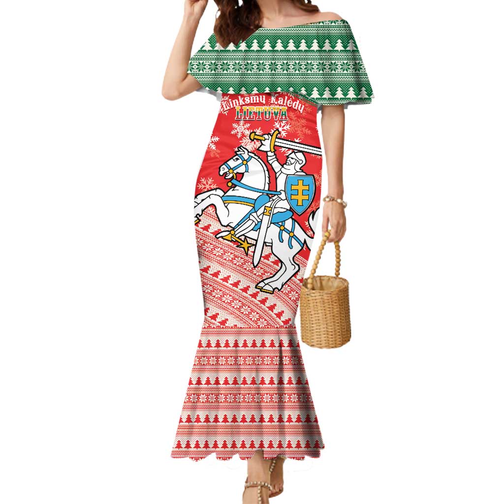 Lietuva Christmas Mermaid Dress Linksmu Kaledu - Lithuania Coat Of Arms - Wonder Print Shop