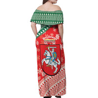 Lietuva Christmas Off Shoulder Maxi Dress Linksmu Kaledu - Lithuania Coat Of Arms - Wonder Print Shop