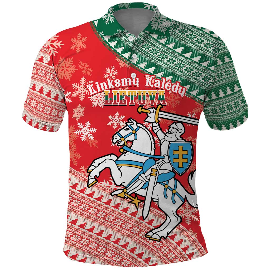 Lietuva Christmas Polo Shirt Linksmu Kaledu - Lithuania Coat Of Arms - Wonder Print Shop