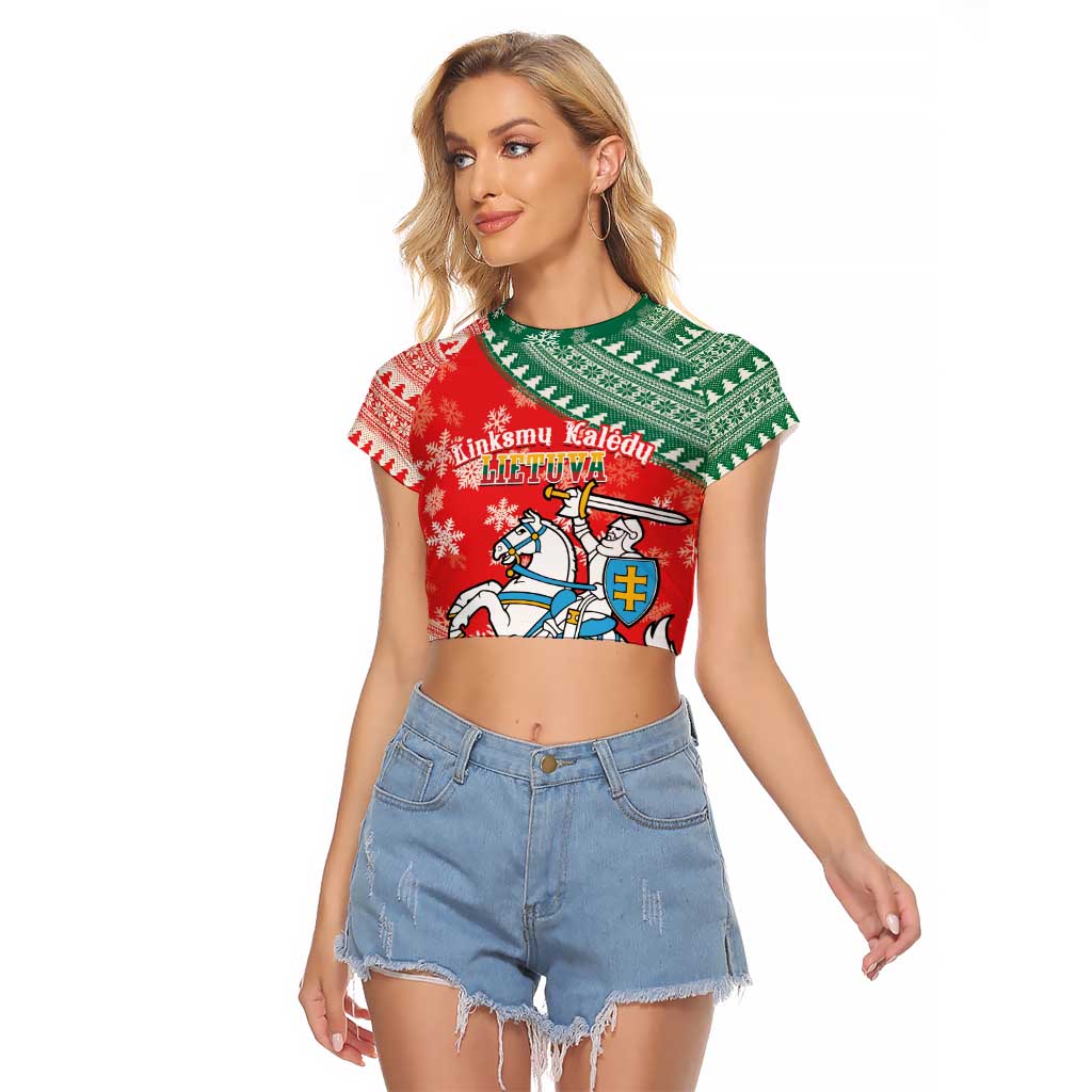 Lietuva Christmas Raglan Cropped T Shirt Linksmu Kaledu - Lithuania Coat Of Arms - Wonder Print Shop