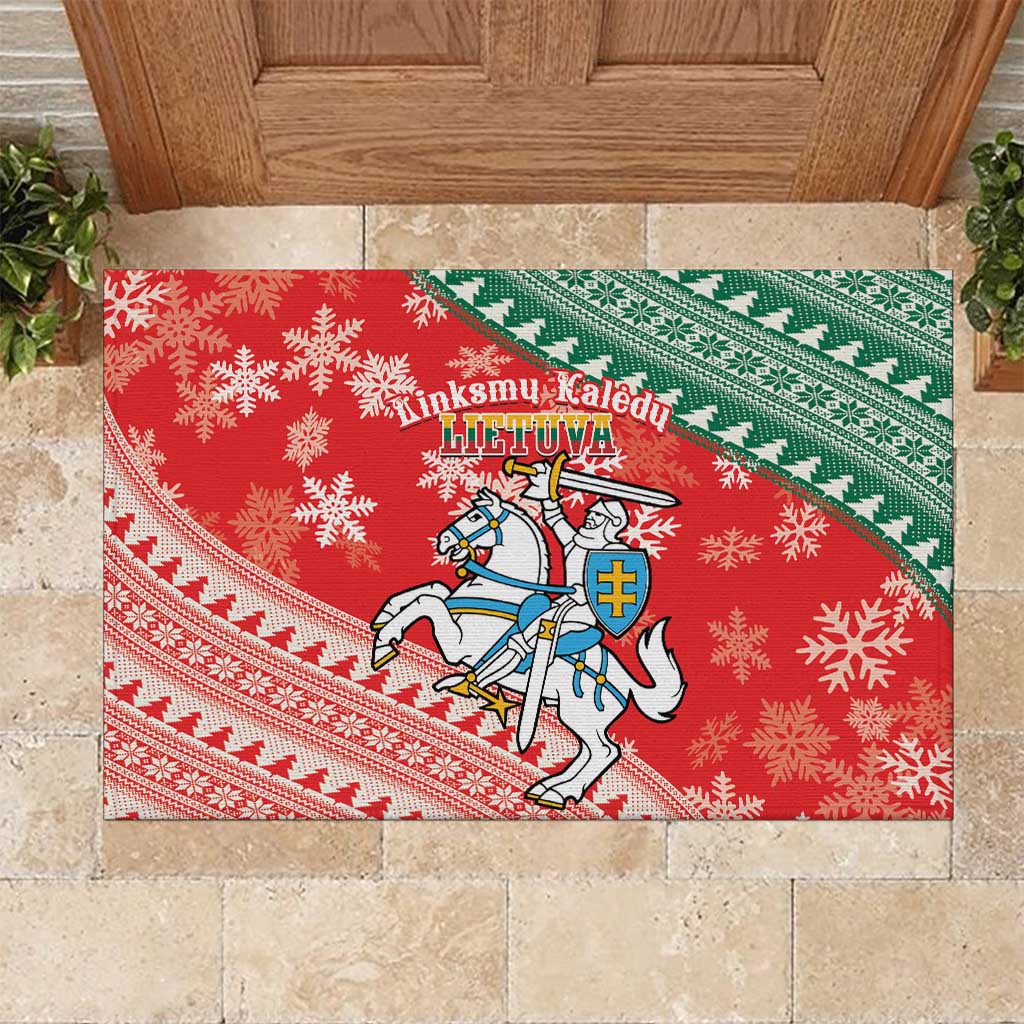 Lietuva Christmas Rubber Doormat Linksmu Kaledu - Lithuania Coat Of Arms - Wonder Print Shop