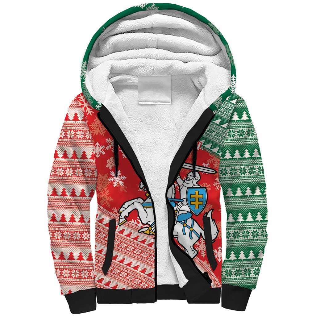 Lietuva Christmas Sherpa Hoodie Linksmu Kaledu - Lithuania Coat Of Arms - Wonder Print Shop