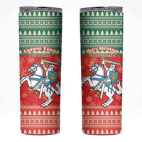 Lietuva Christmas Skinny Tumbler Linksmu Kaledu - Lithuania Coat Of Arms - Wonder Print Shop