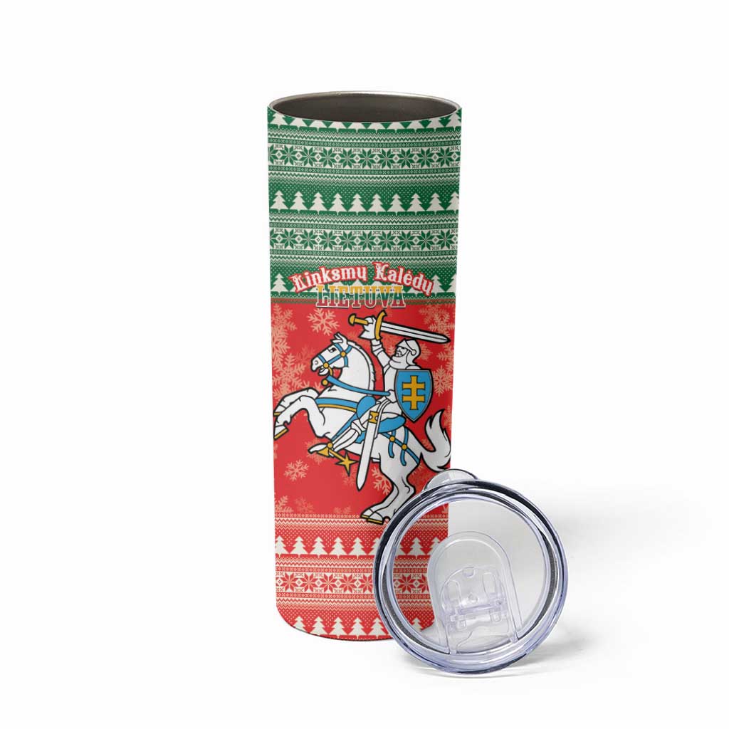 Lietuva Christmas Skinny Tumbler Linksmu Kaledu - Lithuania Coat Of Arms - Wonder Print Shop
