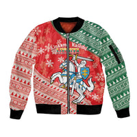 Lietuva Christmas Sleeve Zip Bomber Jacket Linksmu Kaledu - Lithuania Coat Of Arms - Wonder Print Shop
