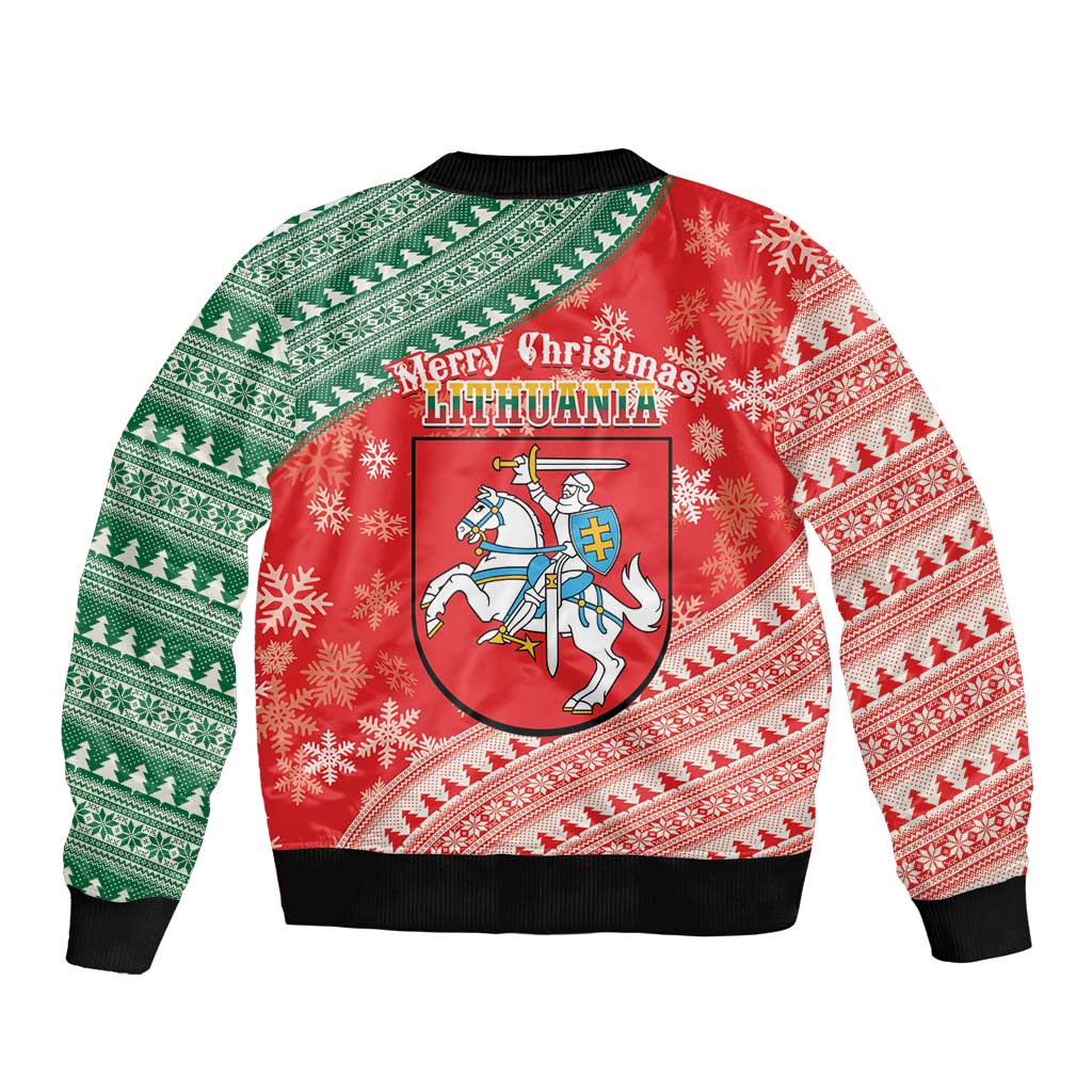Lietuva Christmas Sleeve Zip Bomber Jacket Linksmu Kaledu - Lithuania Coat Of Arms - Wonder Print Shop