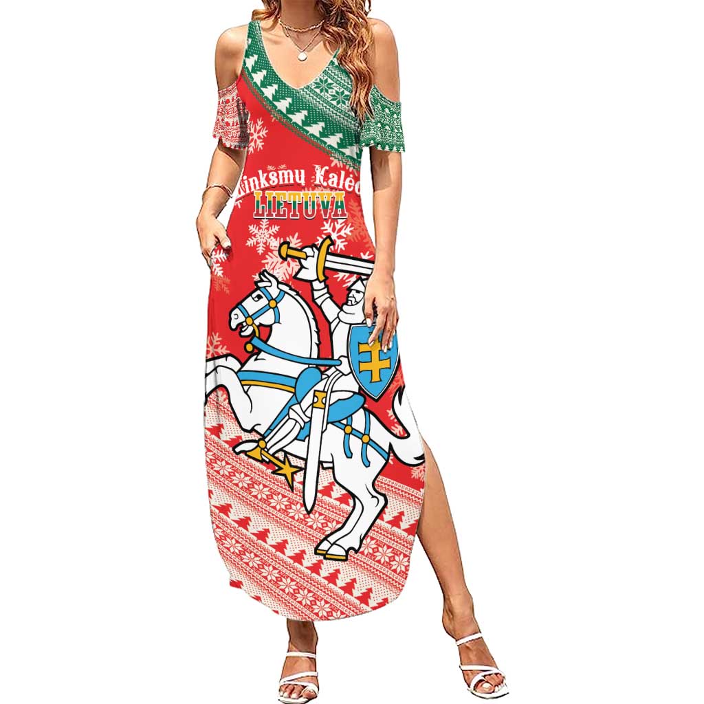 Lietuva Christmas Summer Maxi Dress Linksmu Kaledu - Lithuania Coat Of Arms - Wonder Print Shop