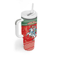 Lietuva Christmas Tumbler With Handle Linksmu Kaledu - Lithuania Coat Of Arms - Wonder Print Shop