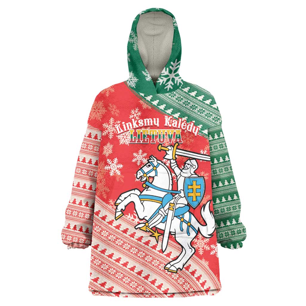 Lietuva Christmas Wearable Blanket Hoodie Linksmu Kaledu - Lithuania Coat Of Arms - Wonder Print Shop