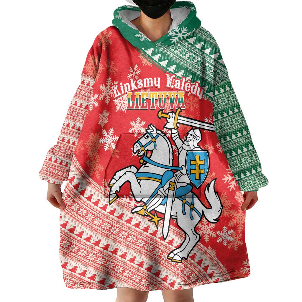 Lietuva Christmas Wearable Blanket Hoodie Linksmu Kaledu - Lithuania Coat Of Arms - Wonder Print Shop