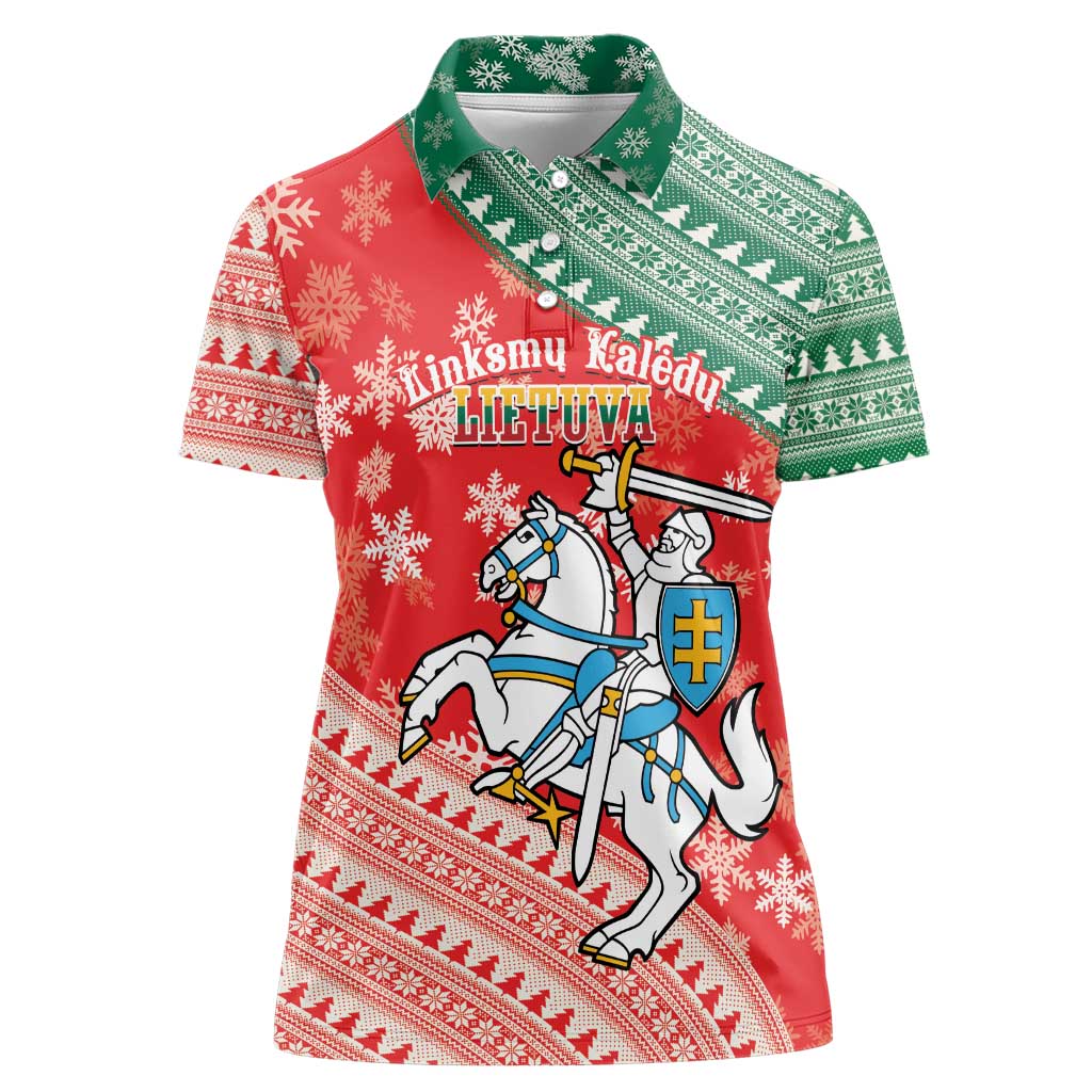 Lietuva Christmas Women Polo Shirt Linksmu Kaledu - Lithuania Coat Of Arms - Wonder Print Shop