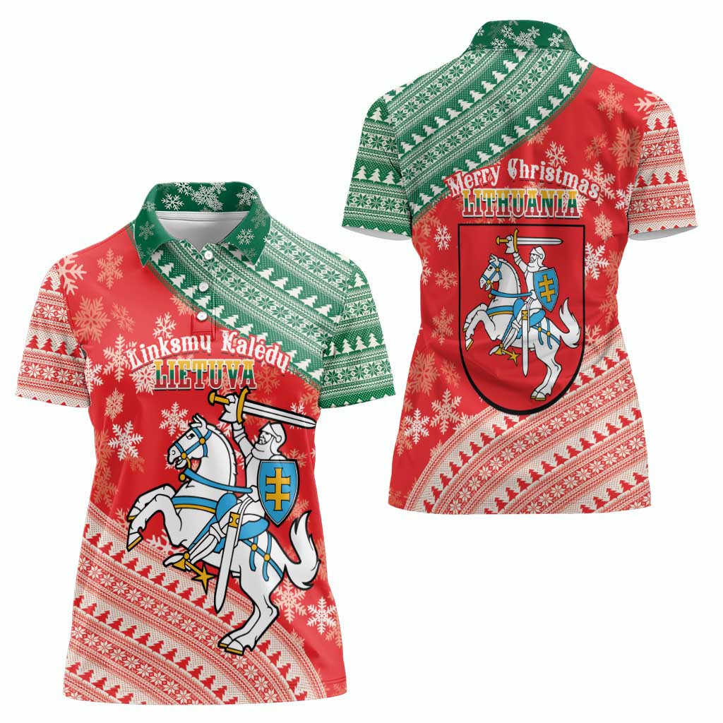 Lietuva Christmas Women Polo Shirt Linksmu Kaledu - Lithuania Coat Of Arms - Wonder Print Shop