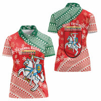 Lietuva Christmas Women Polo Shirt Linksmu Kaledu - Lithuania Coat Of Arms - Wonder Print Shop
