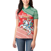 Lietuva Christmas Women Polo Shirt Linksmu Kaledu - Lithuania Coat Of Arms - Wonder Print Shop