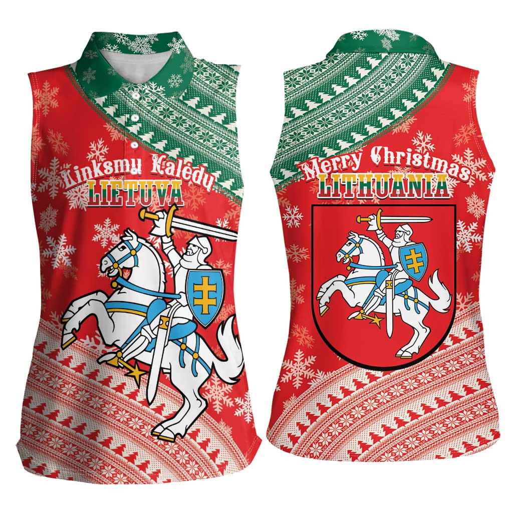 Lietuva Christmas Women Sleeveless Polo Shirt Linksmu Kaledu - Lithuania Coat Of Arms - Wonder Print Shop