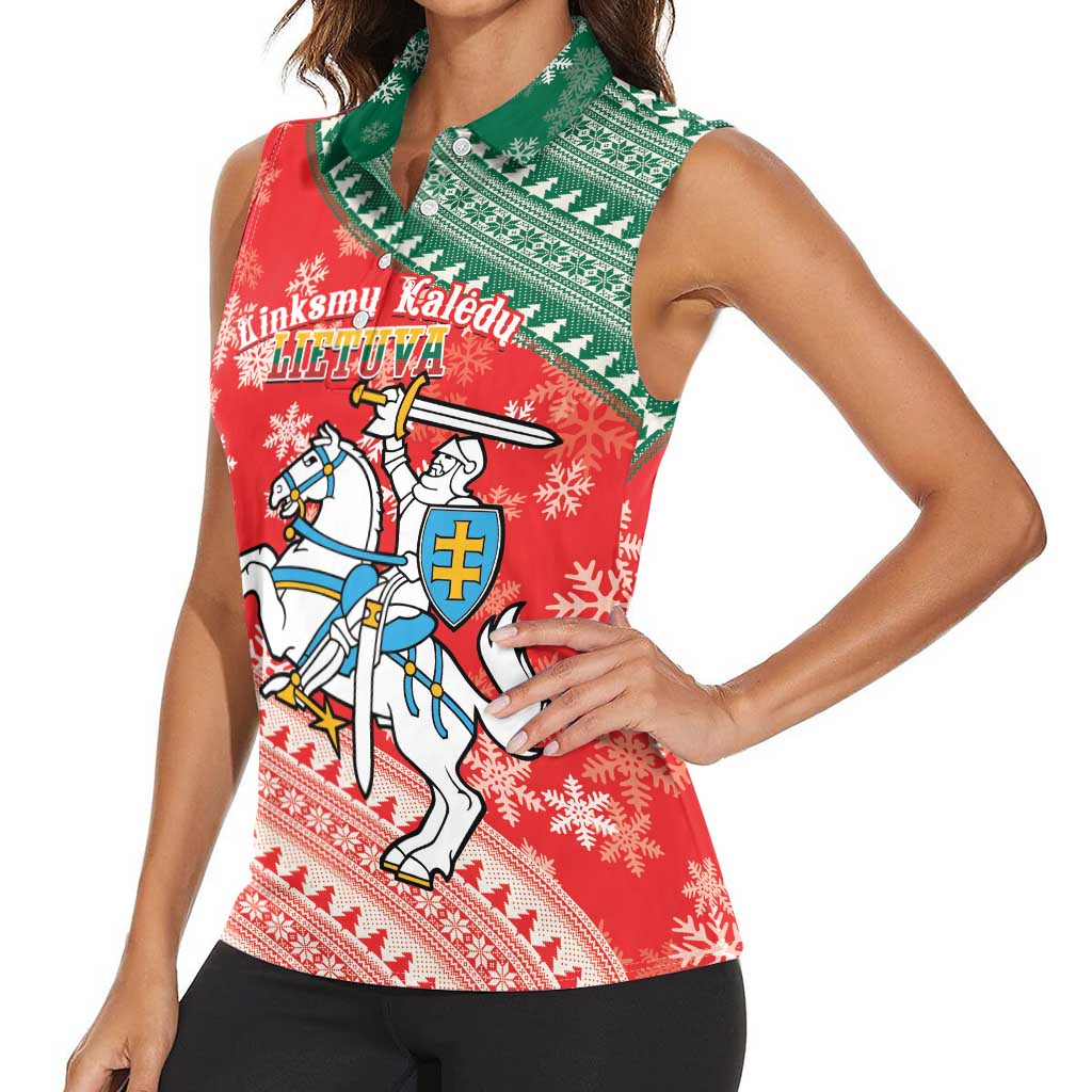 Lietuva Christmas Women Sleeveless Polo Shirt Linksmu Kaledu - Lithuania Coat Of Arms - Wonder Print Shop