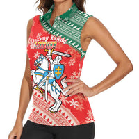 Lietuva Christmas Women Sleeveless Polo Shirt Linksmu Kaledu - Lithuania Coat Of Arms - Wonder Print Shop