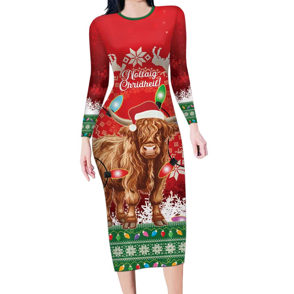Scotland Christmas Family Matching Long Sleeve Bodycon Dress and Hawaiian Shirt Highland Cow Santa - Nollaig Chridheil! - Wonder Print Shop